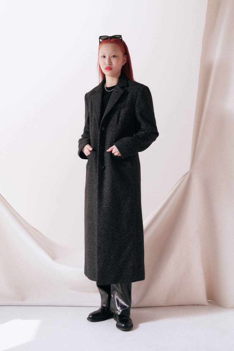 Tweed long coat(black)