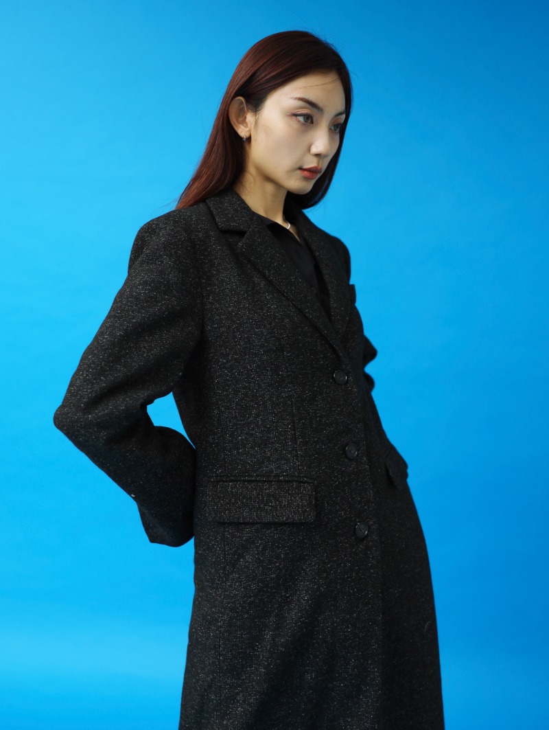 Tweed Long Coat (Black)