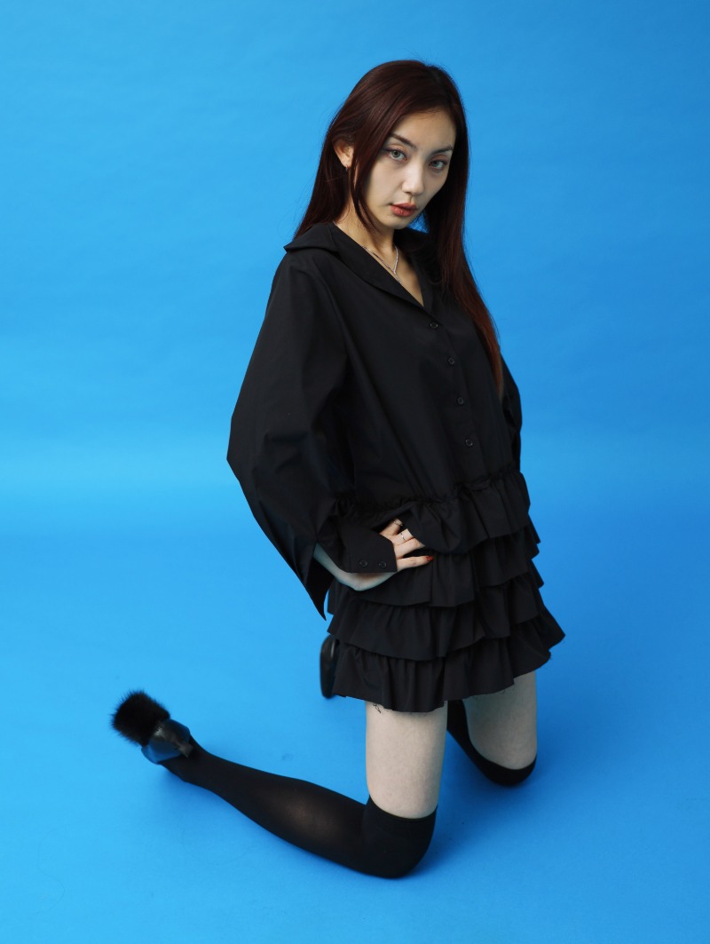 Pleats mini dress (Black)