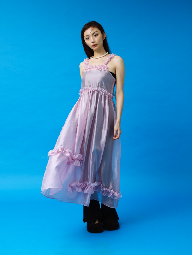 Sheer frill dress(Pink)