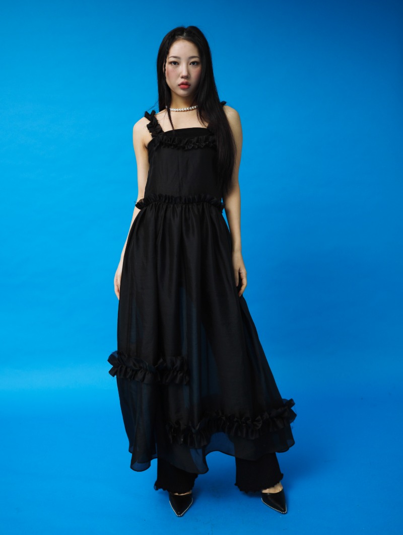 Sheer frill dress(Black)