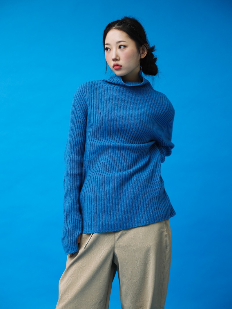 Ribbed warmer knit (Blue)