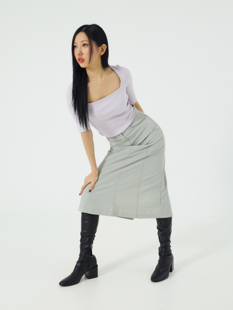 Modern pintuck long skirt(Light grey)