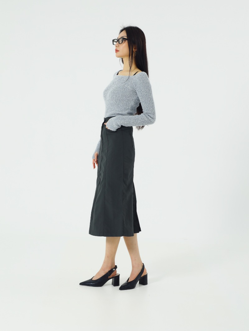 Modern pintuck long skirt(Charcoal)