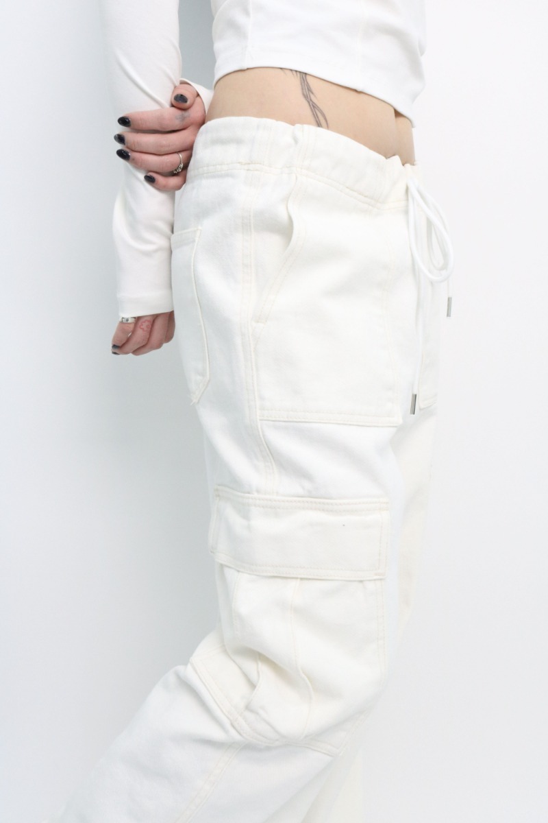 White cargo string pants