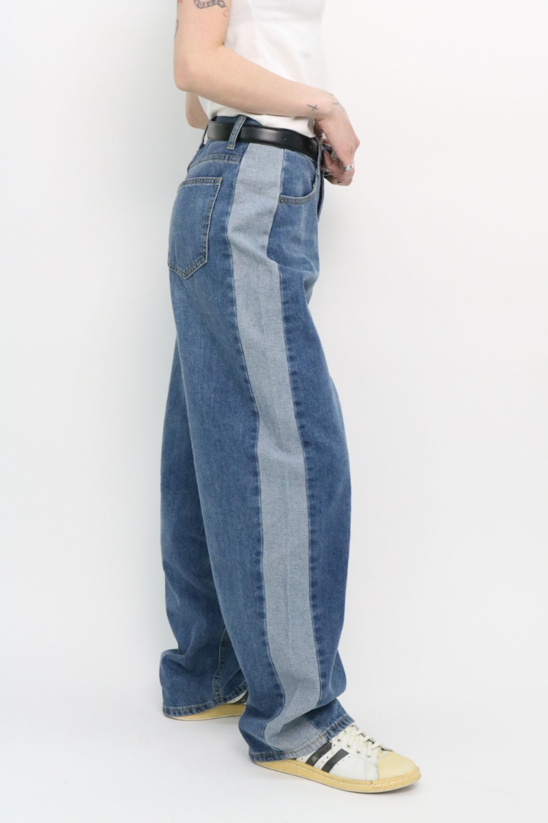Side color denim match jean