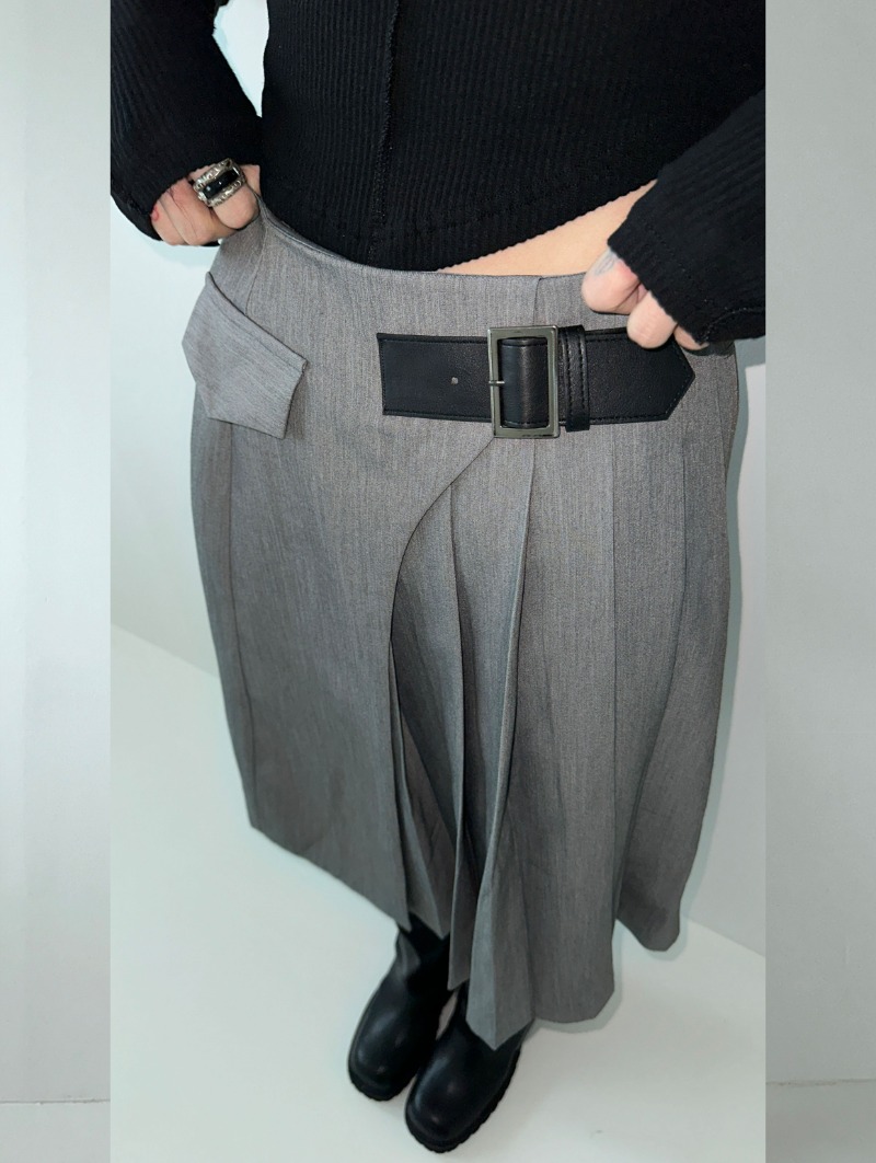 [당일 배송]Half pleats belt skirt